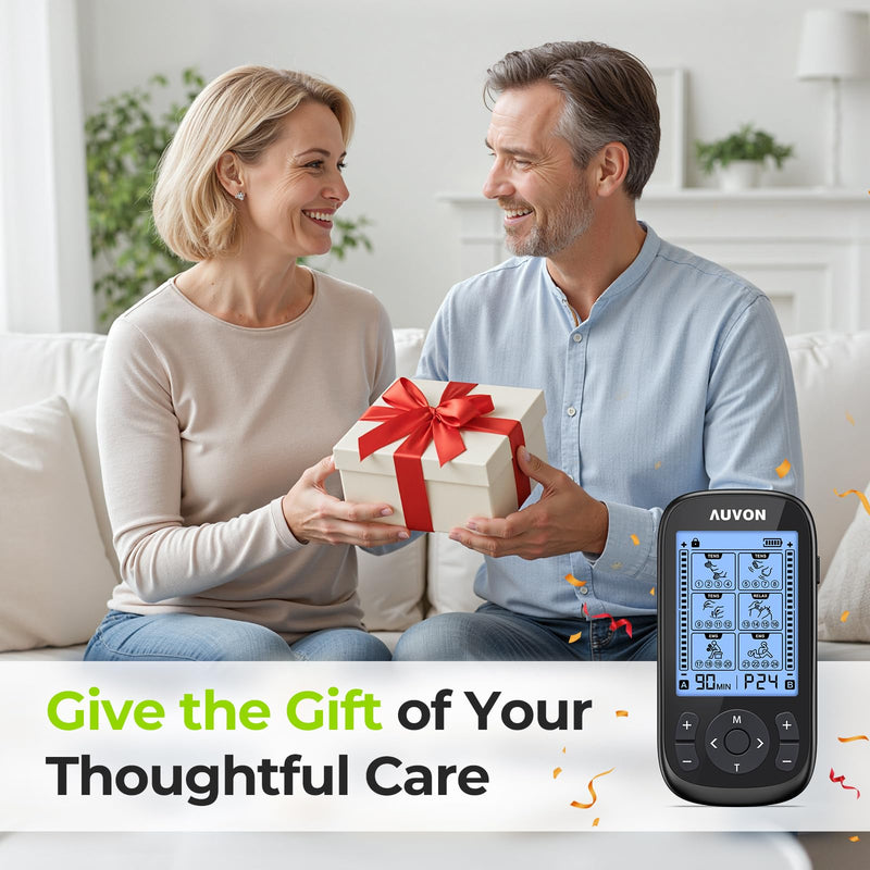 AUVON 3-in-1 TENS Unit Muscle Stimulator, EMS Massage Machine with 40 Intensities for Gradual Shoulder, Sciatica, Back Pain Relief, 24 Modes Rechargeable Electronic Pulse Massager with 12 TENS Pads A Dark Grey