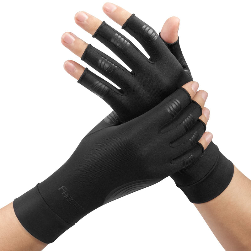 FREETOO Copper Arthritis Gloves for Carpal Tunnel Pain Relief, Strengthen Gloves to Alleviate Hand Pains,Swelling, Fingerless Computer Typing Gloves for Rheumatoid, Tendonitis Women/Men-L Black Large