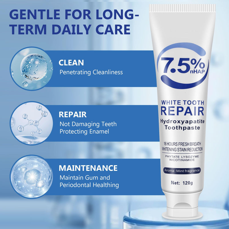 [Australia] - 7.5% Hydroxyapatite Toothpaste-Enamel Protection and Tooth Strengthening, Fluoride-Free Safe, Nano Hydroxyapatite Toothpaste Stain Removal, Whitening Tooth, Gentle Mint, Fresh Breath 3pcs 