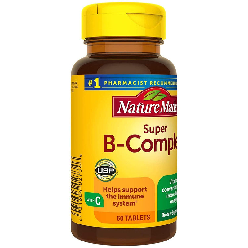 Nature Made Super B-Complex with Vitamin C and Folic Acid, 60 Tablets Unflavored 1 Count (Pack of 60)