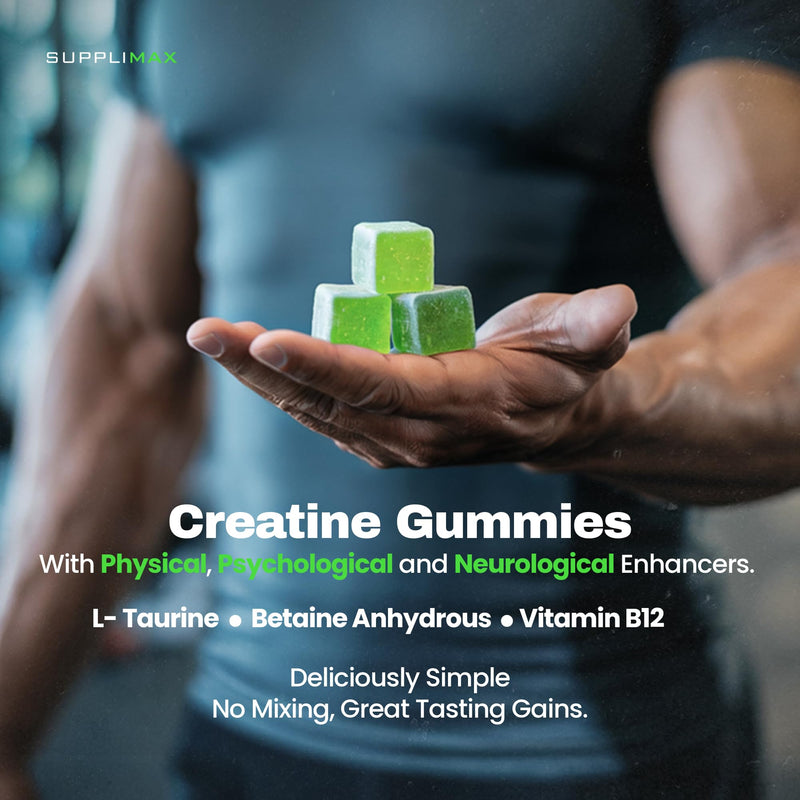 Creatine Gummies 5000mg – UK Made Lab Tested Creatine Monohydrate Gummy, L-Taurine, Betaine Anhydrous, B12 – Sugar Free Vegan - 120 Count Apple 120 count (Pack of 1)