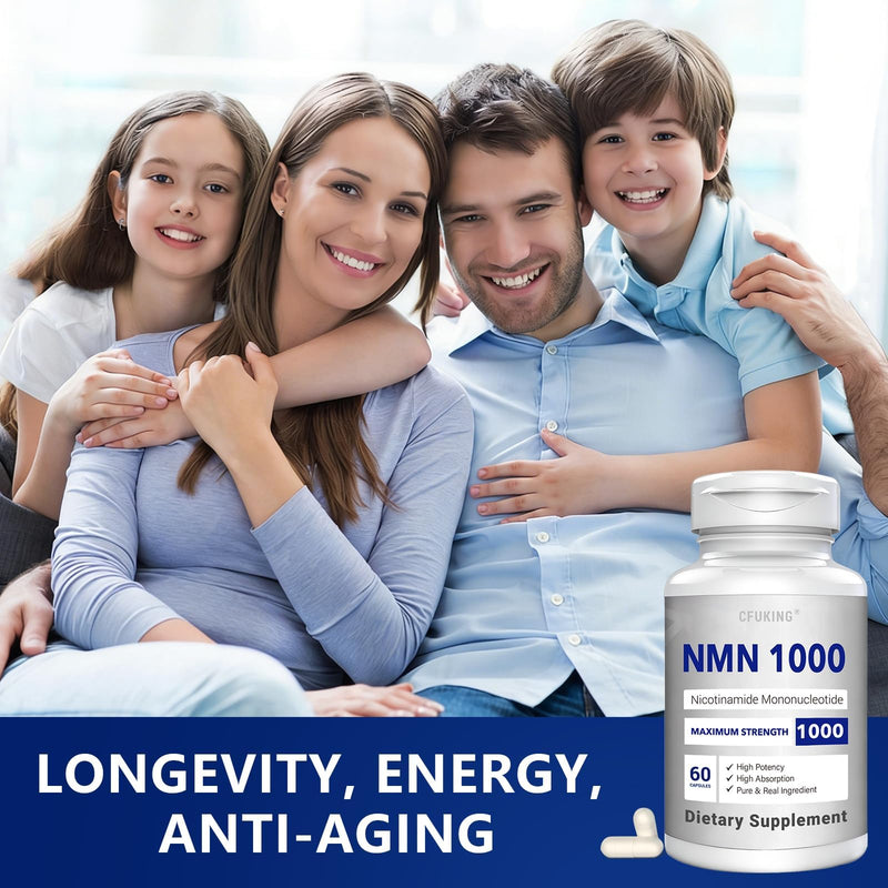 NMN 1000mg Per Serving Maximum Strength - 99% Pure NMN, Stabilized, 60 Caps | Nmn Supplement 1000mg Pure Organic, NMN (Nicotinamide Mononucleotide) for NAD, Cell, Immune, Energy, Anti-Aging & Longevity White 60 Count (Pack of 1)