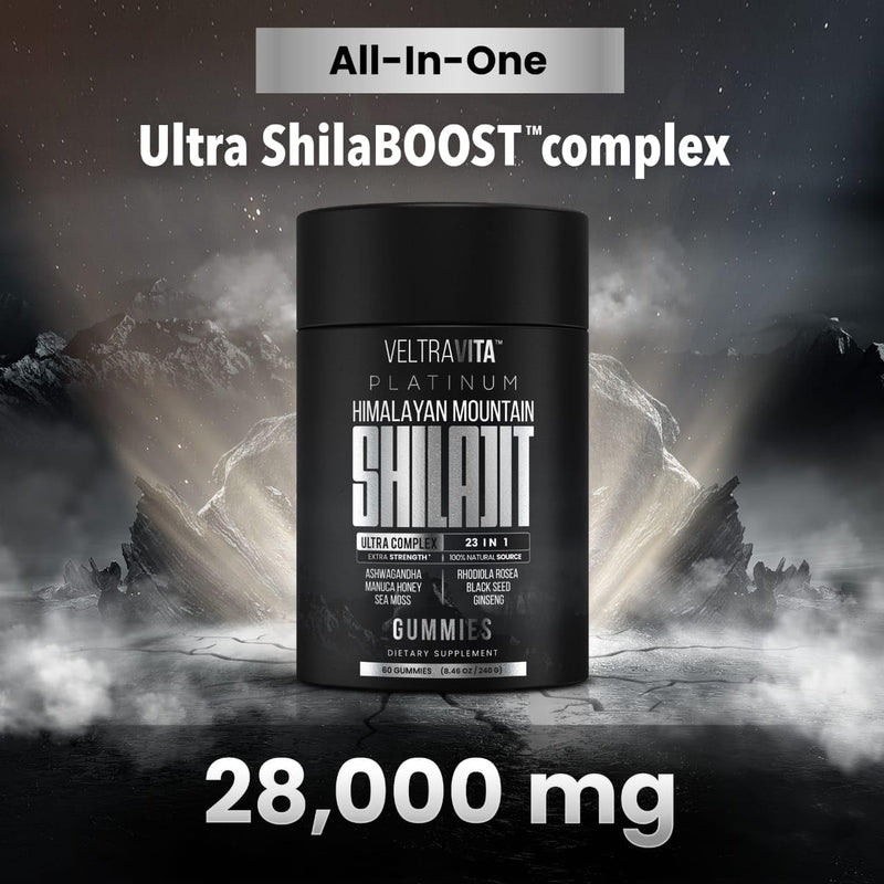[Australia] - 28000 mg, 23-in-1, Himalayan Shilajit for Men, Ashwagandha Gummies Platinum, Irish Sea Moss Gel, Black Seed Oil, Manuka Honey Medical Grade, Tongkat Ali, Rhodiola Rosea, No Sugar, Lab Test 