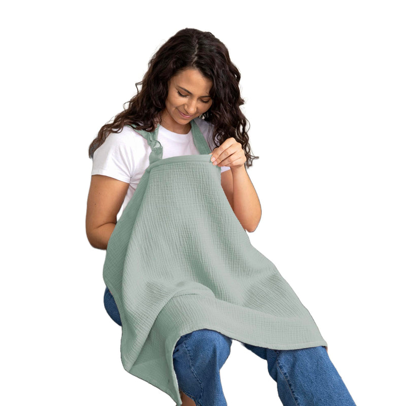 [Australia] - SUPERIOR DESIGN Evergrwn Multi-use Privacy Nursing Cover Up for Breastfeeding, 100% Cotton Breathable Nursing Cover with Arch Neckline, Muslin Breastfeeding Cover, Baby Essentials (Sage Green) Evergrwn Dream (Sage Green) 