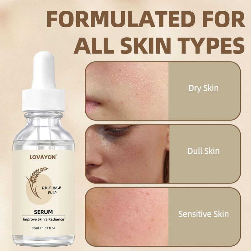Rice Essence Face Serum Hydrating Glass Skin 1.01 fl oz | Rice serum with hydrolyzed rice protein, Vitamin B5, Vitamin C and sodium hyaluronate hydrates for a smooth glass-like glow.