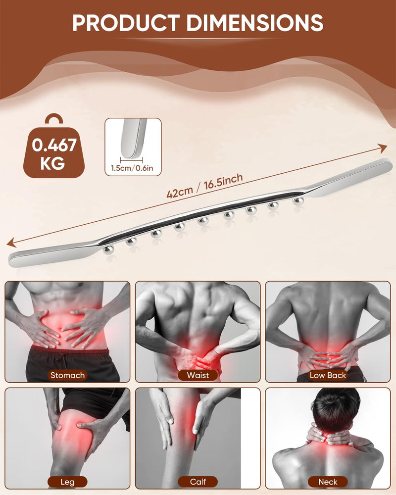 [Australia] - ONUEMP Stainless Steel Gua Sha Stick, Lymphatic Drainage Massager Cellulite Remover, Pressure Point Muscle Scraper Tool, Maderoterapia Kit for Body Sculpting, Fascia Massage, Myofascial Release 
