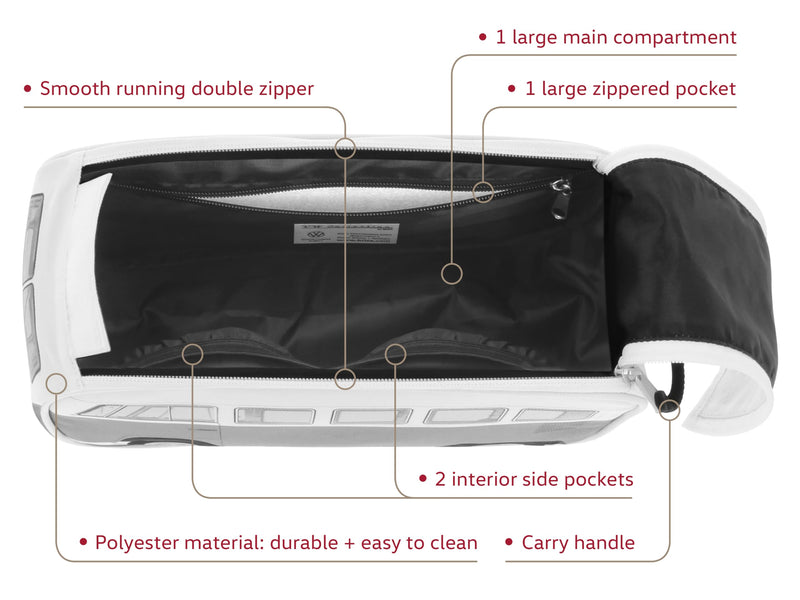 BRISA VW Collection - T1 Bus Camper Toiletry Bag Cosmetic Case | Volkswagen Toiletry Bag, Water-Resistant, 2 Elastic Compartments, Double Zipper, Travel, 600D Polyester, Blue & White