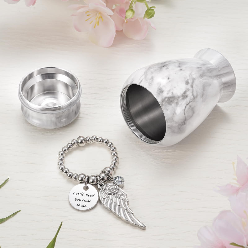 [Australia] - Dletay Small Urns for Human Ashes Keepsake 2.85 Inch Memorial Mini Cremation Urn for Women Men Aluminum Decorative Funeral Urns - Marble White Marble-White 