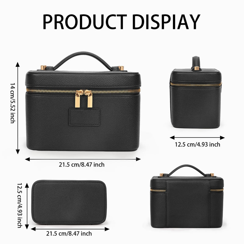 Makeup Bag Vanity Case with Removable Divider Travel Toiletry Bag Portable Cosmetic Bag Makeup Organizer Case (Black) Black