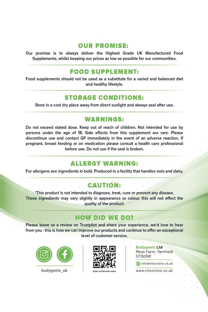 BodyGenix Broccoli Sprout Extract - 500mg Sulforaphane Capsules PMS Support Immune System Antioxidant Boost Natural Food Supplement - 240 Capsules 8 Month Supply