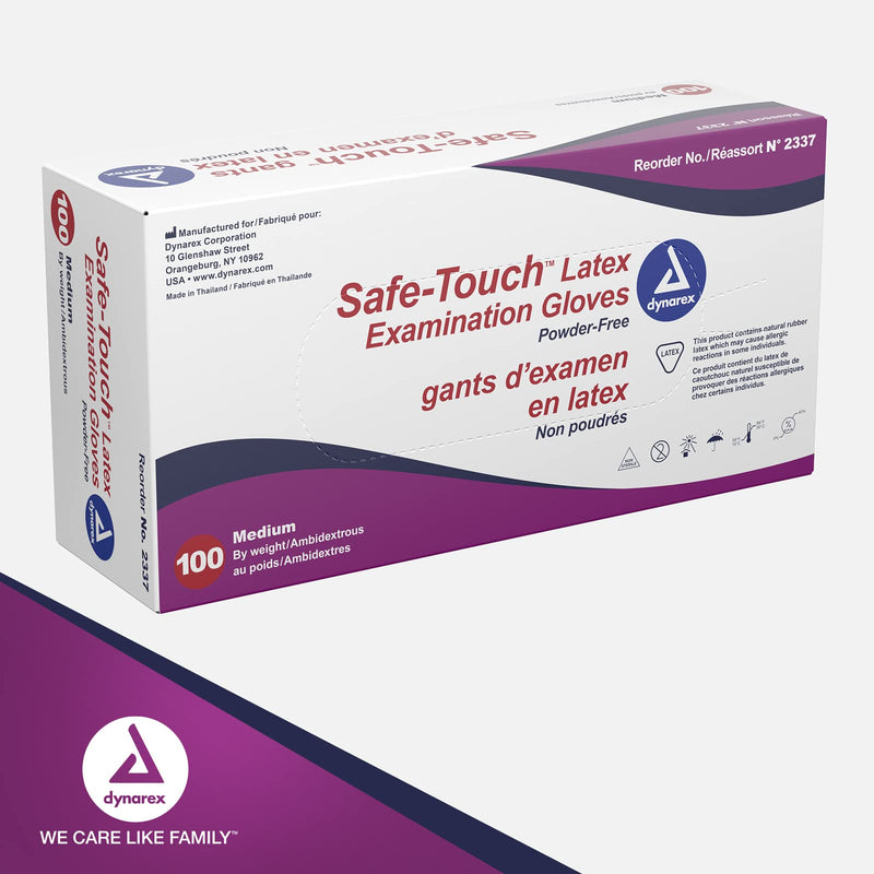 [Australia] - Dynarex Safe-Touch Disposable Latex Exam Gloves, Powder-Free, Used in Healthcare & Professional Settings, Bisque, 1 Box of 100 Gloves (Medium) 