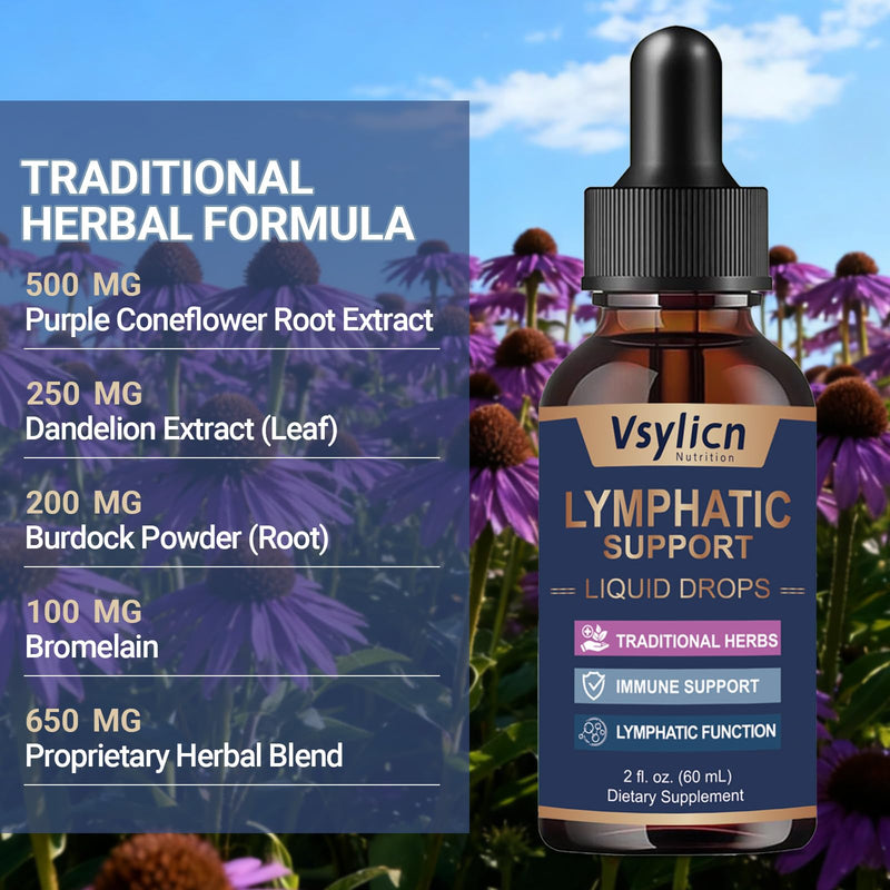 Lymph System Support Supplement - Lymph Drainage with Dandelion Extract, Zine, Burdock Powder - Reduce Lymph Swelling - Artichoke Lymphatic Drainage & Liver Repair Supplement - 60ml