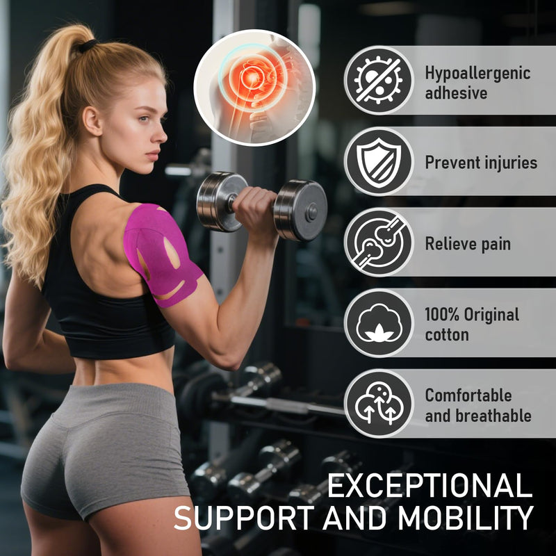 18 Pcs Kinesiology Tape for Shoulder Pain Relief Precut Sport Tape for Shoulder-Support & Stability, Hypoallergenic Latex-Free Athletic Tape for Shoulder, WatreProof & Breathable Muscle Tape(Black) Black-18pcs