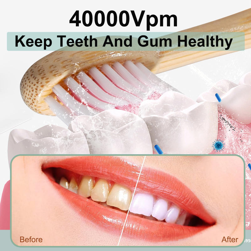 [Australia] - Sonic Electric Bamboo Toothbrush for Adults -5 Adjustable Cleaning Modes -Includes 2 Bamboo Heads with Castor Oil Bristles - Upgraded IPX7 Waterprood -Convenient Charging & Travel Case 