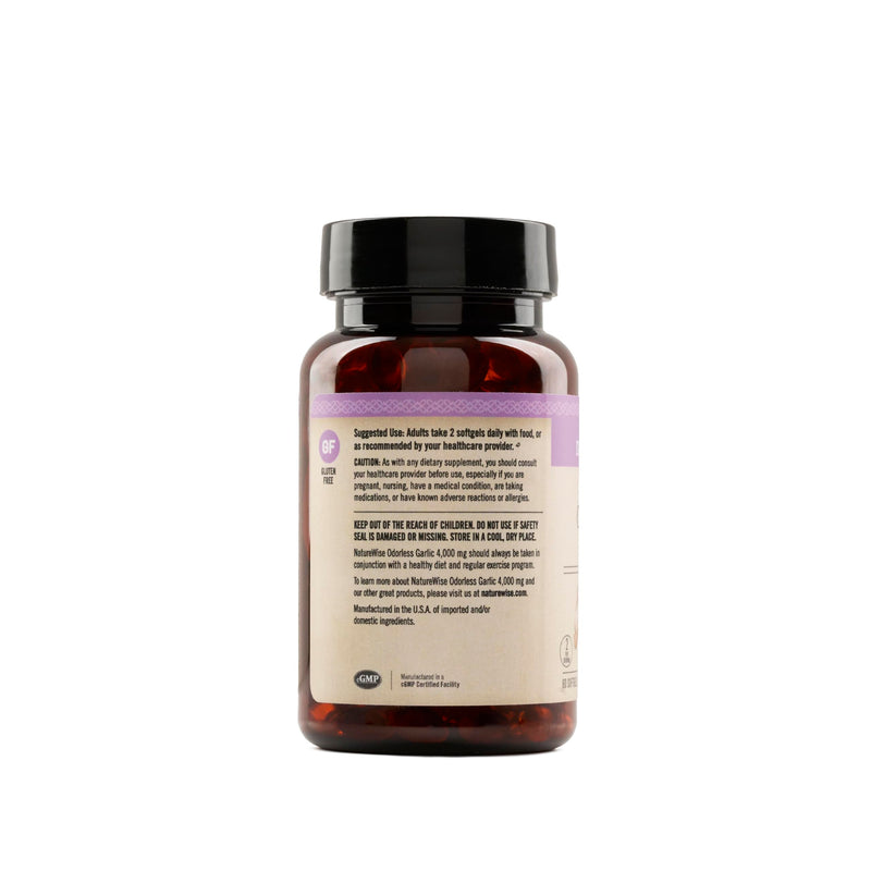 [Australia] - NatureWise Odorless Garlic Supplement 4000mg - Ultra Potent 100:1 Extract - Healthy Cholesterol Formula, Heart Health Support - Non-GMO, Gluten Free, with Halal Gelatin - 60 Count[30-Day Supply] 60 Count (Pack of 1) 