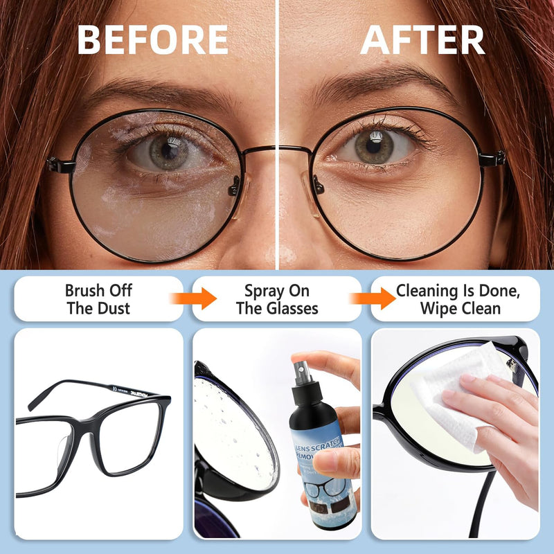 2PCS Scratch Remover For Eyeglasses,2024 New Eyeglass Scratch Remover For Lenses,Lens Scratch Remove,Scratch Remover For Sunglasses,Eyeglass Cleaning Tools for Lenses Screens,Eyeglass Cleaners Spray