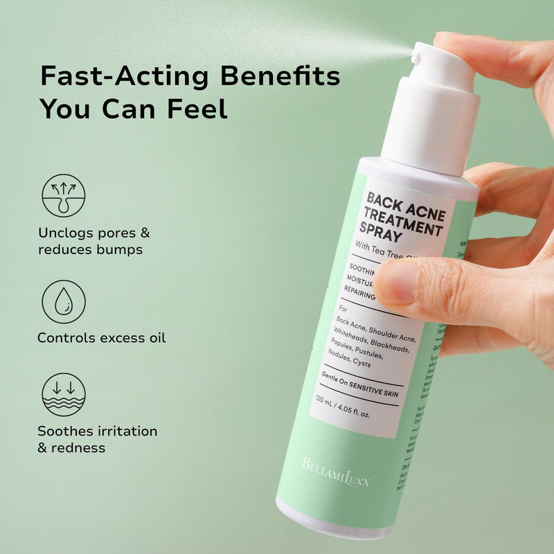 [Australia] - Back and Body Acne Treatment Spray: 2% Salicylic Acid & Tea Tree Oil Bacne Spray for Clear, Soothe & Moisturize - Effective for Men, Women, Teens with Back, Shoulder, Arm, and Chest Acne 4.06 Fl Oz (Pack of 1) 