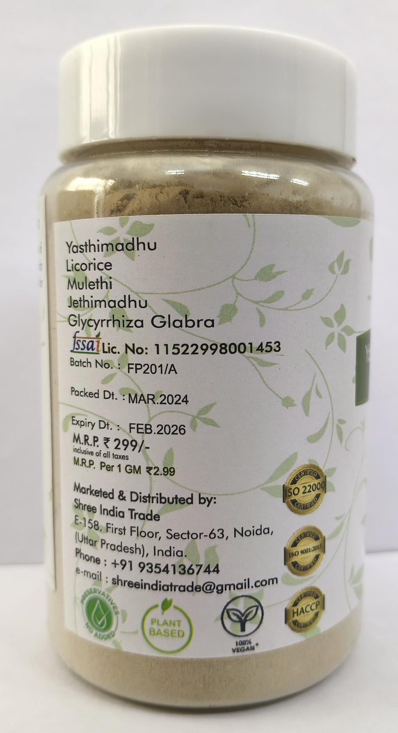 [Australia] - Yashtimadhu Powder 100 Gm | Natural Mulethi Powder/Licorice Powder Glycyrrhiza glabra | Supports Immunity | Mulethi | Vegan | Non GMO | Gluten Free 