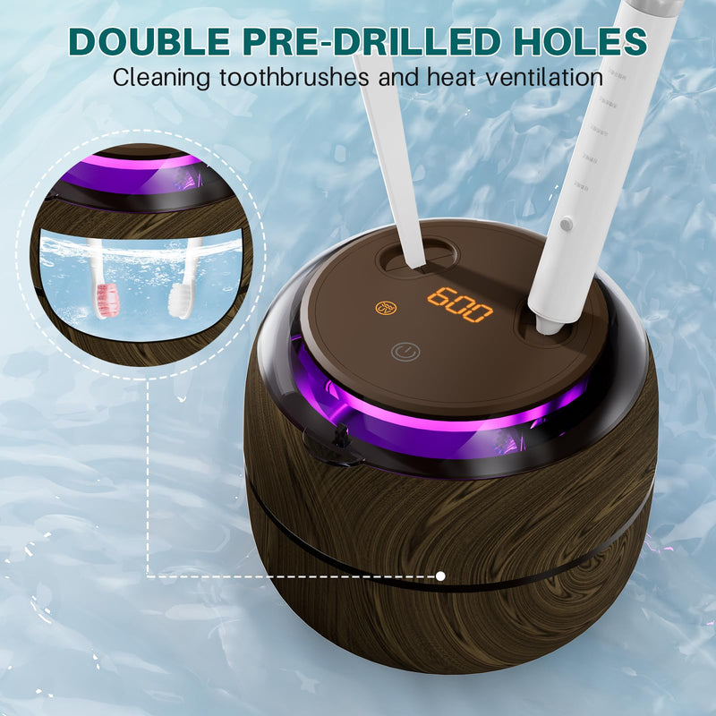 [Australia] - Voraiya Dental Ultrasonic Retainer Cleaner Machine, 45kHz Denture Cleaning Pod with 4 Modes Digital Timer for Aligner, Mouth Night Guard, Braces, Toothbrush, Jewelry, Ring Brown 