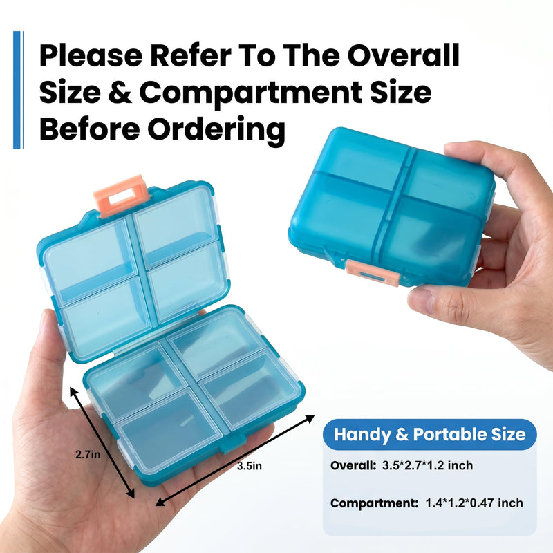 Foldable Weekly Pill Organizer Travel Small Pill Box with Labels (Blue) | 8 Compartments with 7-day Stickers, Compact Size Fits Purse Pocket, for Vitamins and Medication Daily Blue