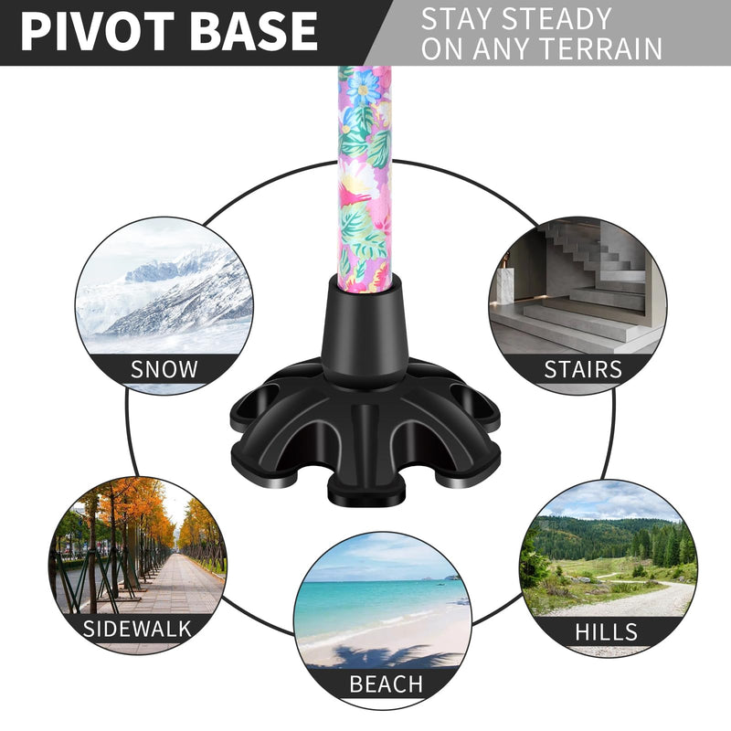 [Australia] - Walking Cane ATMTV Cane for Woman | Mobility & Daily Living Aids | 5-Level Height Adjustable Walking Stick | Comfortable Plastic T-Handle Portable Folding Cane with Replace Tip Purple Flower A-Cane Pink Printing 