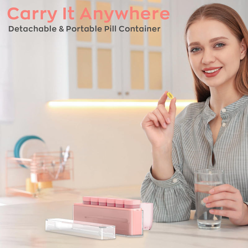 HIONXMGA Weekly Pill Organizer, Detachable 7-Color Pill Box, Easy Tracking | Portable Travel Pill Case Container for Daily Vitamin Supplement Fish Oil, Silicone-Seal, Lasting Labels, Quick Fill (Pink) Pink (Pink)