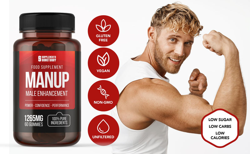 MANUP Male Gummies, 1265mg per Serving, with Maca, Vitamin B6, B12, Ashwagandha, L-Arginine, Tribulus Terrestris, Pack of 60