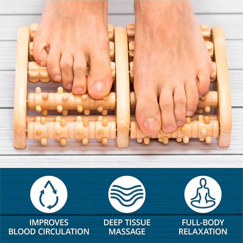 [Australia] - TheraFlow XL Foot Massager for Neuropathy & Plantar Fasciitis Relief - Mom Gifts for Women & Gifts for Dad, Wooden Foot Roller Massager, Neuropathy Pain Relief for Feet (Includes Reflexology Chart) Dual Reflexology 