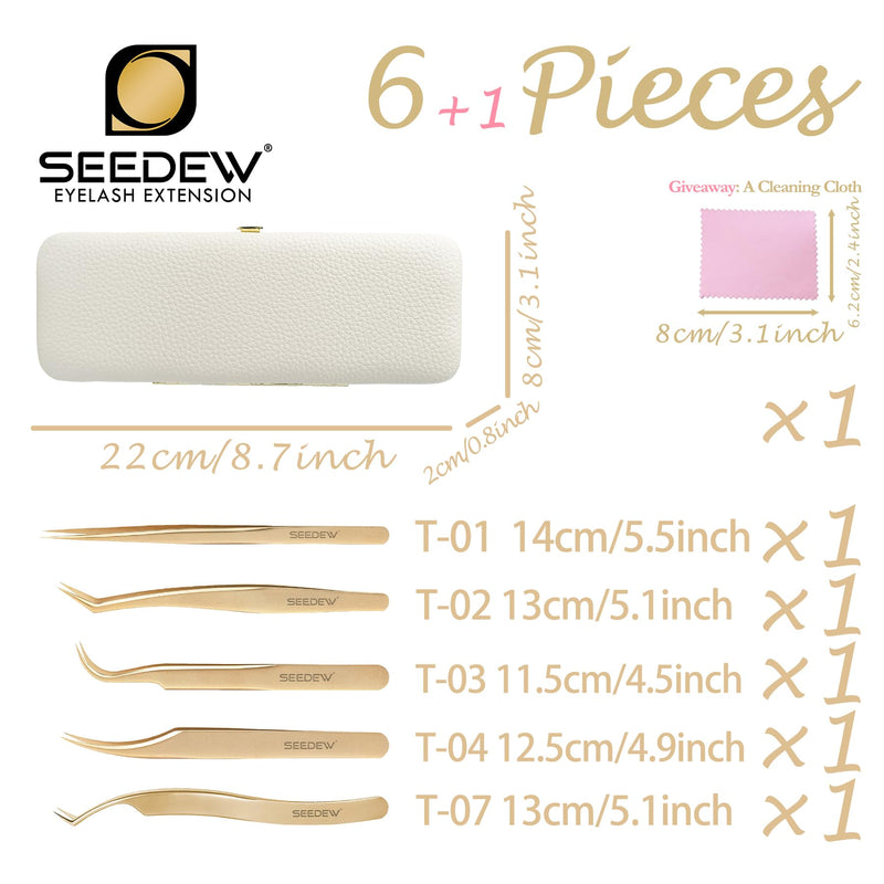 Tweezers Box Set, 5 PCS Isolation Pointy Precision Professional Stainless Tweezers with a PU Storage Case, Organizer Kit for Eyelash Extension, Beginner Lash Tech, Crafts Repair(White, Golden) Tweezers Bag Set-2 White+gold