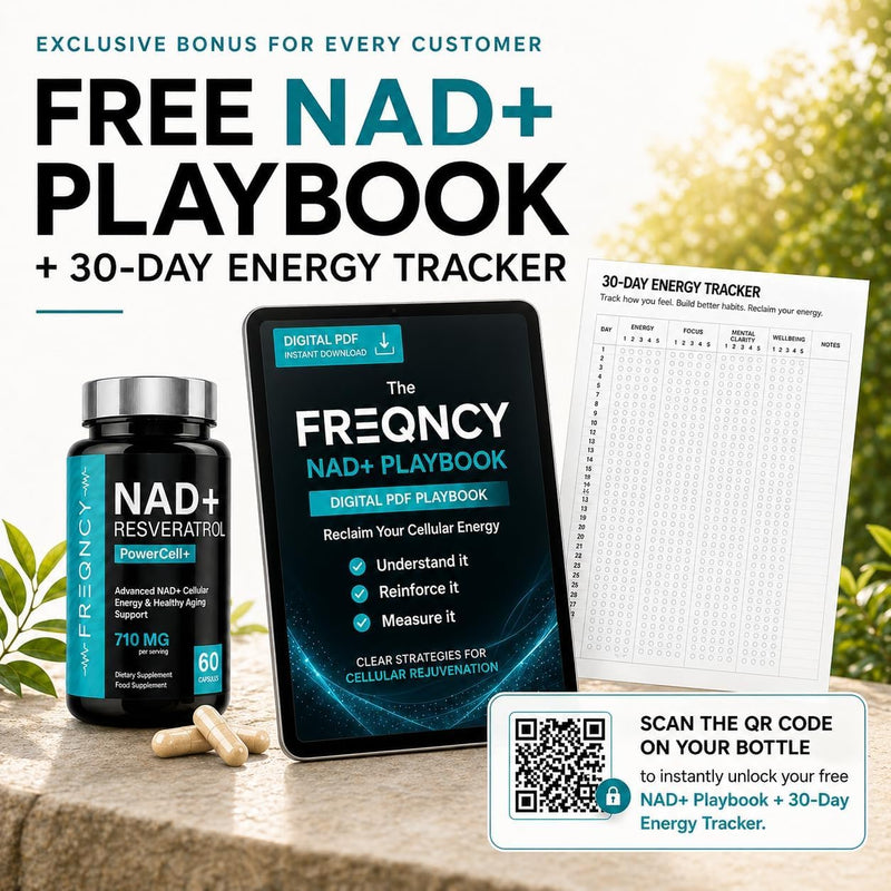 FREQNCY NAD+ Resveratrol Supplement, 500mg Pure Nicotinamide Riboside (NR), Advanced 4-in-1 NAD Formula for Anti-Aging & Cellular Energy | NAD, NADH & NMN Alternative | 60 Capsules | For Men and Women