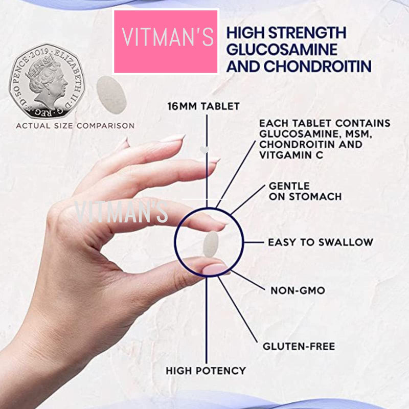 Glucosamine & Chondroitin High Strength Complex - with MSM & Vitamin C - 90 Anti inflammatory Tablets - Joint & Bone Care Support - Pain Relief Tablets