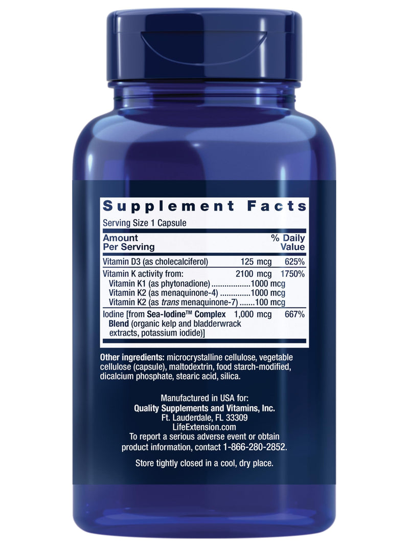 Life Extension Vitamins D and K with Sea-Iodine for Thyroid, 60 Capsules 60 Count (Pack of 1)