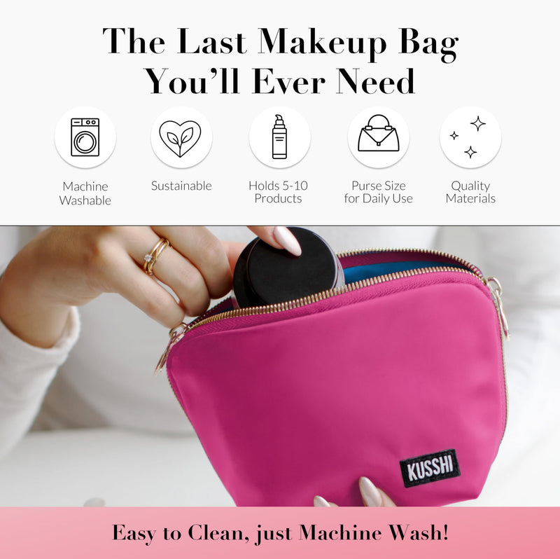 Washable Travel Makeup & Cosmetic Bag - Brush Organizer Sold Separately (Everyday, Pink/Teal)