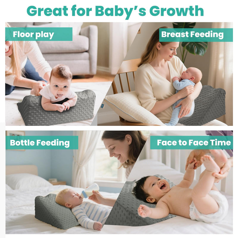 [Australia] - Baby Tummy Time Prop for Neck and Shoulder Strength Growth, Memory Foam Nursery Support for Infant Baby Washable Removable Cover Grey 