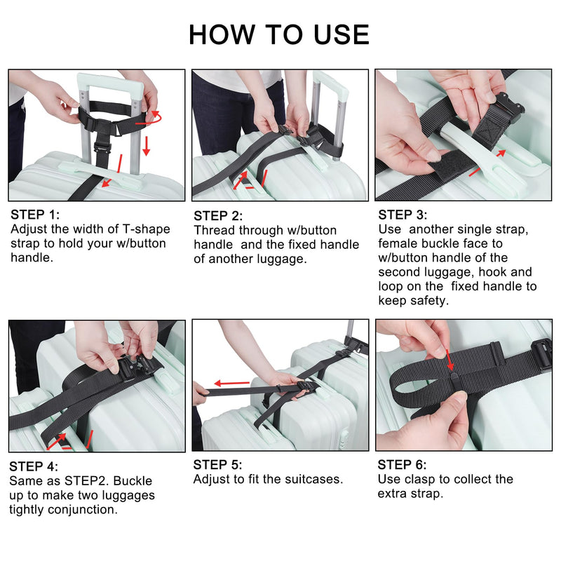 Luggage Straps, Luggage Connector Straps for Suitcases Add A Bag and Connect Your 3 Suitcases Together, J Hook Luggage Strap for Add a Bag