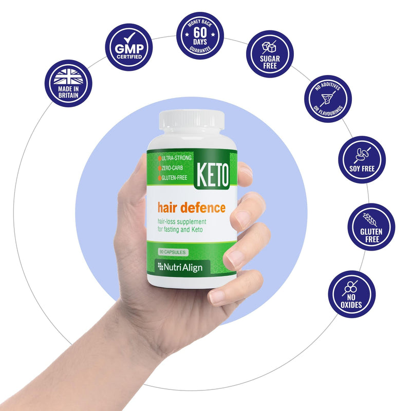 Nutri-Align Hair Defence Biotin Complex | 90 Capsules - High Strength Biotin Hair Vitamins for Hair Loss | Hair Growth Biotin Supplements - 2500mcg per Capsule | Vitamin A, Folic Acid & Calcium