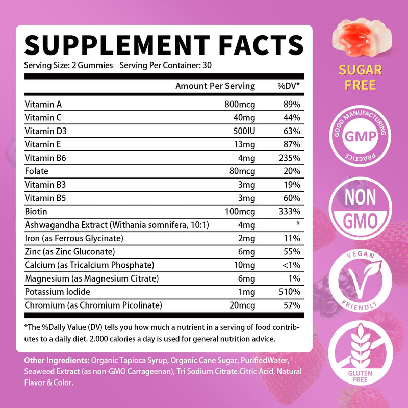 Multivitamin for Women Gummies With Iron, Magnesium, Folate, Biotin, Zinc, Womens Multivitamin Gummy Vitamin D3 A C E, B Complex, for Beauty, Energy, Immune, Bone, Sugar Free (120 Count-2 Pack) 60 Count (Pack of 2)