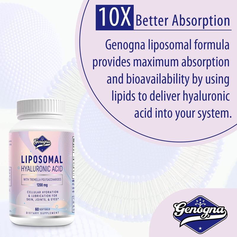 [Australia] - Liposomal Hyaluronic Acid Supplements 1000mg-High Bioavailable Dietary Hyaluronic Acid Capsules with Tremella Polysaccharides,Double Strength Skin Hydration,Joint Lubrication,1Pack 60 Count (Pack of 1) 