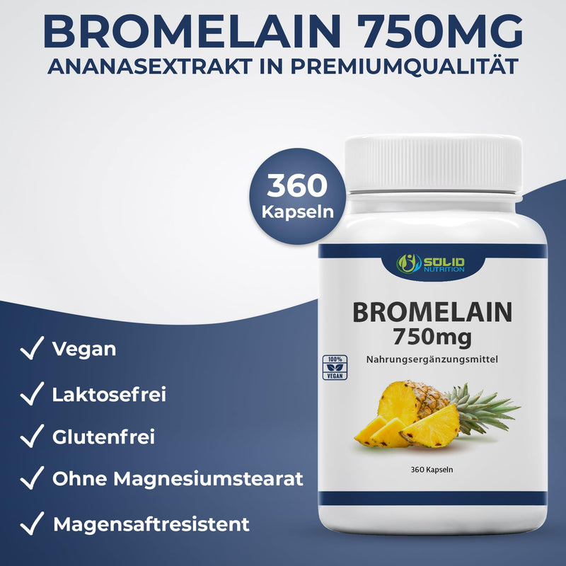[Australia] - Bromelain high dose 750MG | 360 capsules - XXL supply | Gastric juice resistant - 5,000 F.I.P or 2,500 gdu/g per 2 capsules (daily dose) - Bromelain capsules vegan 