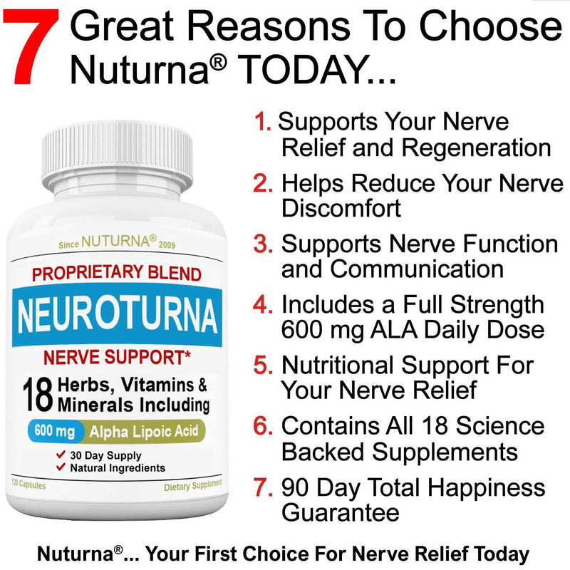 Neuropathy Support Nerve Supplement with 600 mg Pure Alpha Lipoic Acid - Maximum Strength Formula, Fortify Nerves in Fingers, Hands, Toes, & Feet - Best Peripheral Relief Support - 120 Capsules 120 Count (Pack of 1)