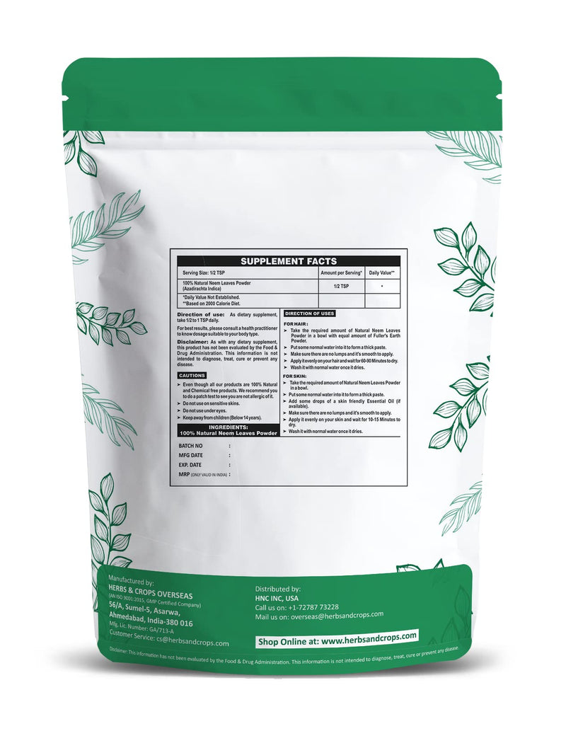 [Australia] - H&C Natural Neem Leaves Powder, 227 Grams (1/2 lb) 