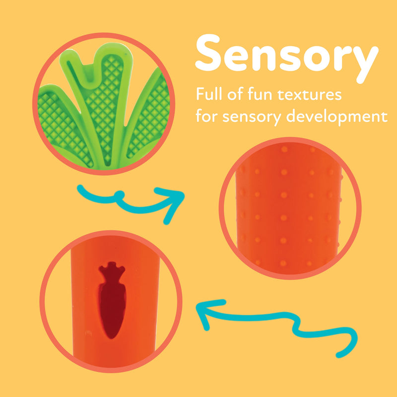 [Australia] - Nuby Silicone Carrot Tube Teether - Baby Teething Toy - Massaging Bristles for Sore Gums - 3+ Months 