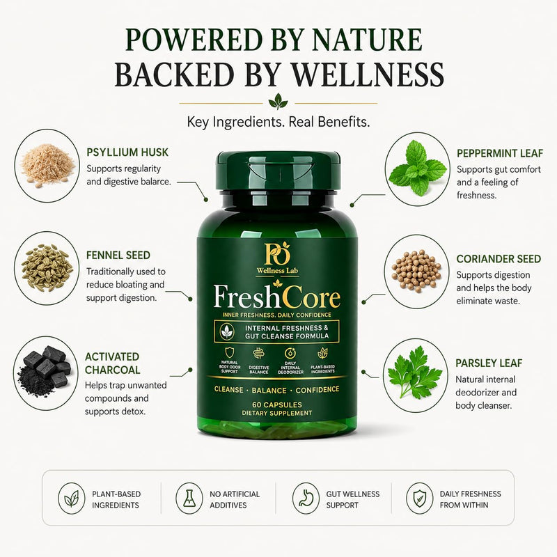 Body Deodorizing Supplement 60 Capsules, Internal Deodorant Chlorophyll Capsules, Natural Odor Control Chlorophyll Pills for Gut Health, Skin Health, Detox & Digestion Support