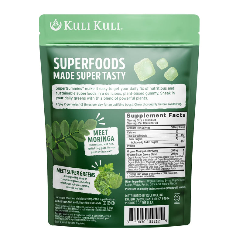 [Australia] - Kuli Kuli Super Energy Gummies - Energy Supplements with Moringa, Caffeine-Free Natural Energy Booster - 60 Non-GMO, Gluten-Free Moringa Gummies Green Apple 