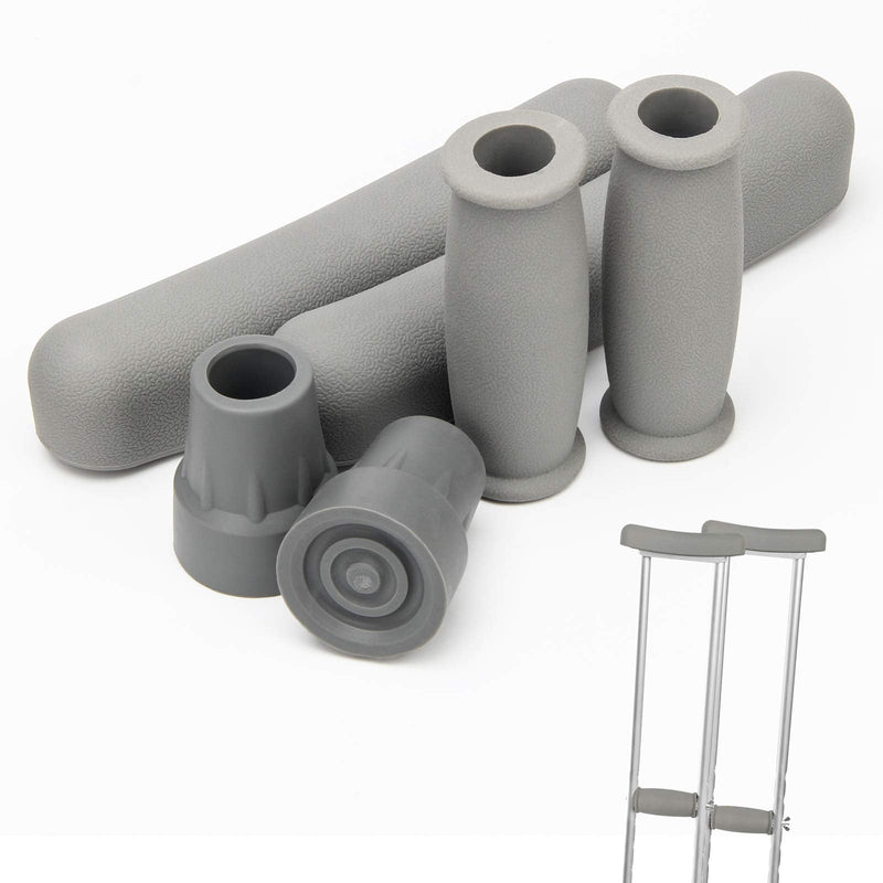 Replacement Crutch Pads, AHIER Padding for Walking Arm Crutches, Hand Grips, and Feet Caps, Fits Standard Aluminum Crutches 6 Pieces-Set Grey