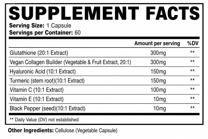 Pure Prana Vegan Collagen Builder & Glutathione for Women, Skin Hair Nails | Plant based glow support with hyaluronic acid, vitamin C & E, turmeric & black pepper. 60 once daily vegan capsules
