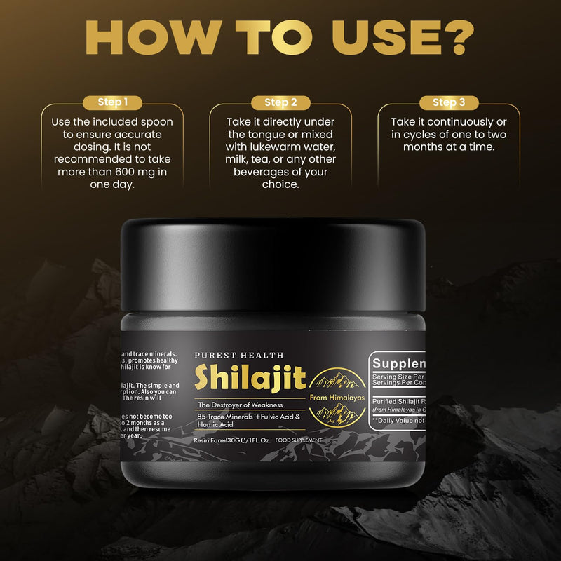 100% Natural Shilajit 30g - Premium Himalayan Resin - Rich in Fulvic & Humic Acid & 85 Trace Minerals - for Optimal Health 30 g (Pack of 1)