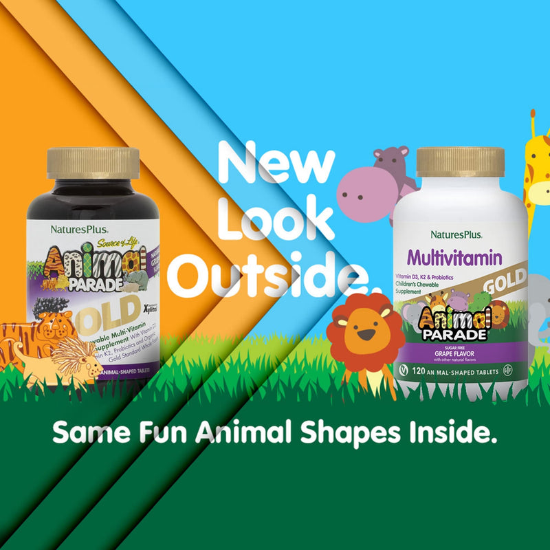 [Australia] - Natures Plus Animal Parade Gold Children's Multivitamin, Grape Flavor - 120 Chewable Animal Shaped Tablets - Vegan, Gluten Free - 60 Servings 1 