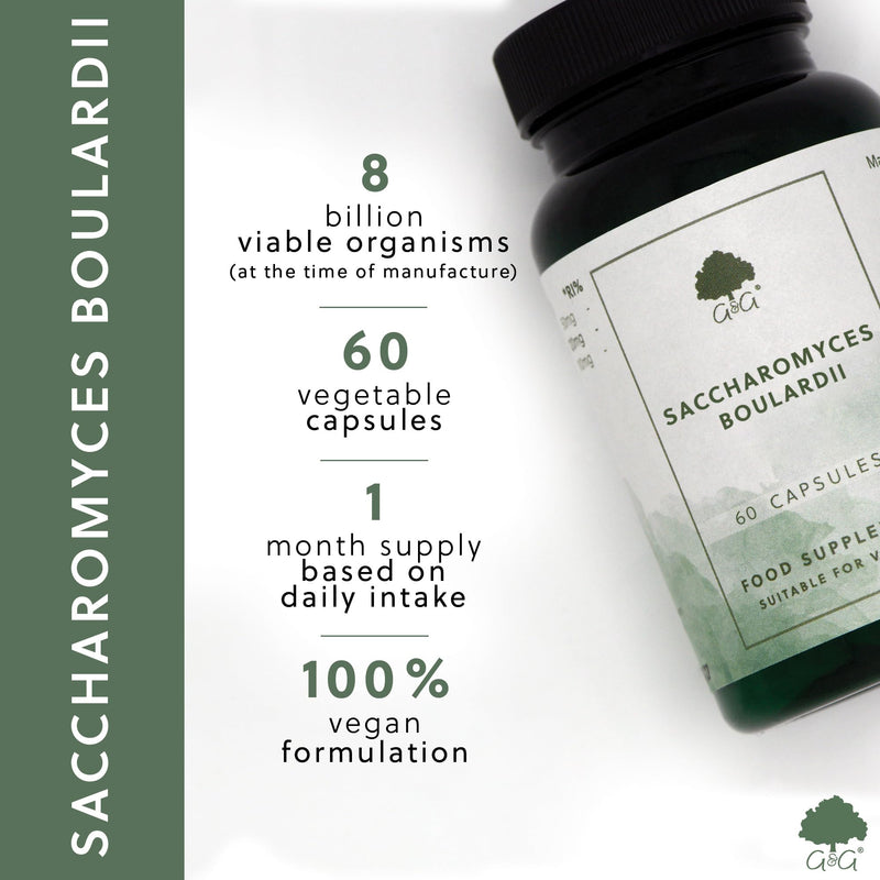 Saccharomyces Boulardii Supplement - Live Bacteria Supplement - 8 Billion Viable Organisms - 60 Vegan Capsules - Non-GMO, Made in The UK - G&G Vitamins