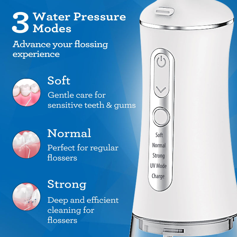 [Australia] - GuruNanda Advanced Dental Water Flosser 2.0 with UV Mode - Cordless and Portable - 290 ml Water Tank, 3 Modes, Rechargeable for Healthy Teeth and Gums 